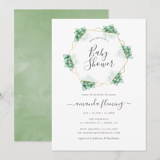 Aquarelldusche Succulent Geometric Baby Dusche Einladung (Vorne/Hinten)