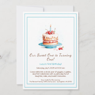 Aquarelle 1er anniversaire Invitation avec bougie 