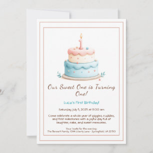 Aquarelle 1er anniversaire Invitation avec bougie 
