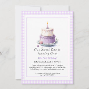 Aquarelle 1er Anniversaire Invitation avec Cake li