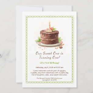 Aquarelle 1er anniversaire Invitation - Chocolat d