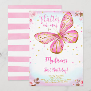 Aquarelle 1er anniversaire Invitation papillon