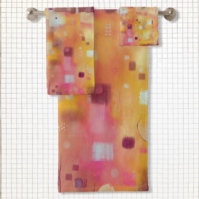 Aquarelle Abstraite moderne (Modern abstract yellow art bathroom towel set)