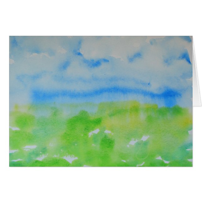 Aquarelle Abstraite Paysage Bleu Et Feuille (Devant horizontal)