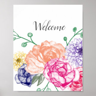 Aquarelle Affiche de bienvenue florale