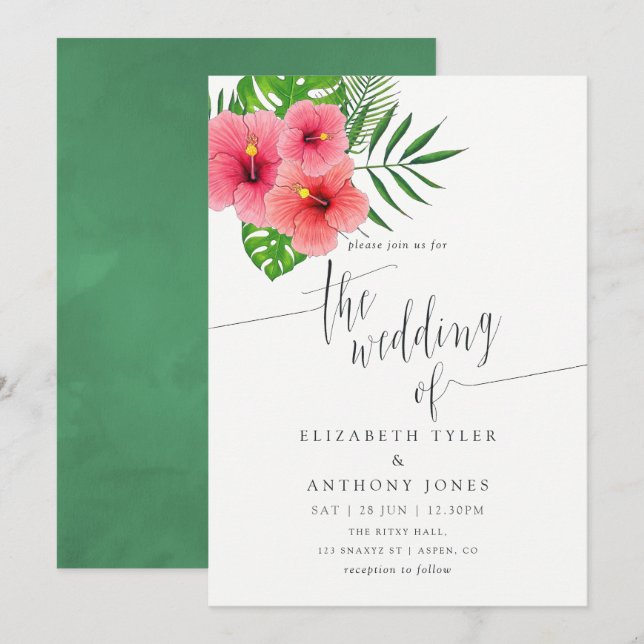 Aquarelle Aloha Luau Plage Mariage Invitation (Devant / Derrière)