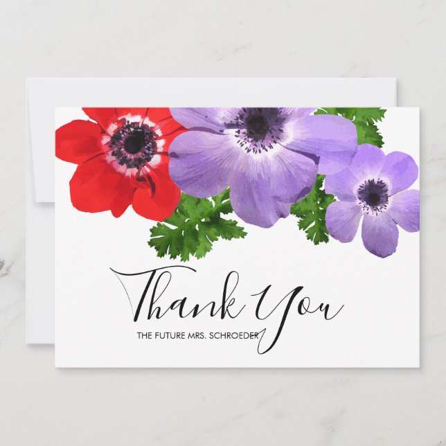 Aquarelle Anémone Carte de remerciements Florale (Devant)