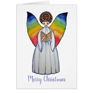 Aquarelle Angel Avec Arcs-En-Ciel Lire Un Livre