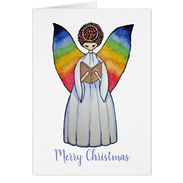 Aquarelle Angel Avec Arcs-En-Ciel Lire Un Livre (Devant)