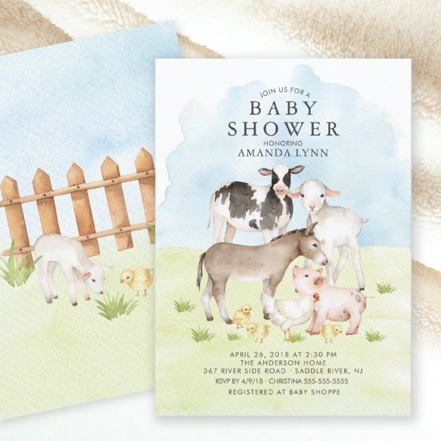Aquarelle Animaux de ferme Baby shower Invitation (Créateur téléchargé)