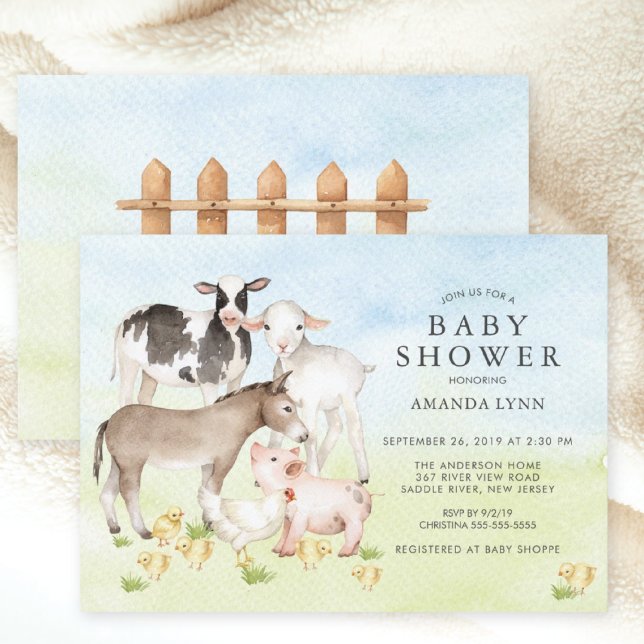 Aquarelle Animaux de ferme Baby shower Invitation (Créateur téléchargé)