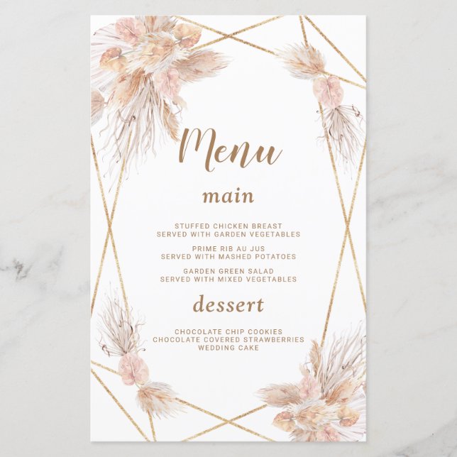 Aquarelle Anthurium Pampas Grass Mariage Menu (Devant)