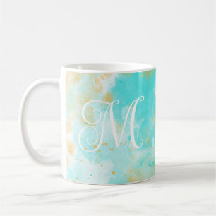 Aquarelle Aqua Laver et Mug Monogramme personnalis