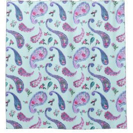 Aquarelle Aqua Paisley Lavender rideau de douche