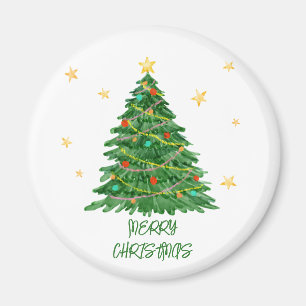 Aquarelle Arbre Cadeau Joyeux Aimant de Noël