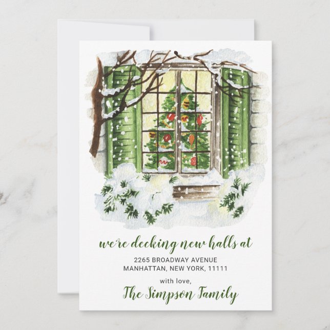 Aquarelle Arbre de Noël Faire-part mobile (Devant)