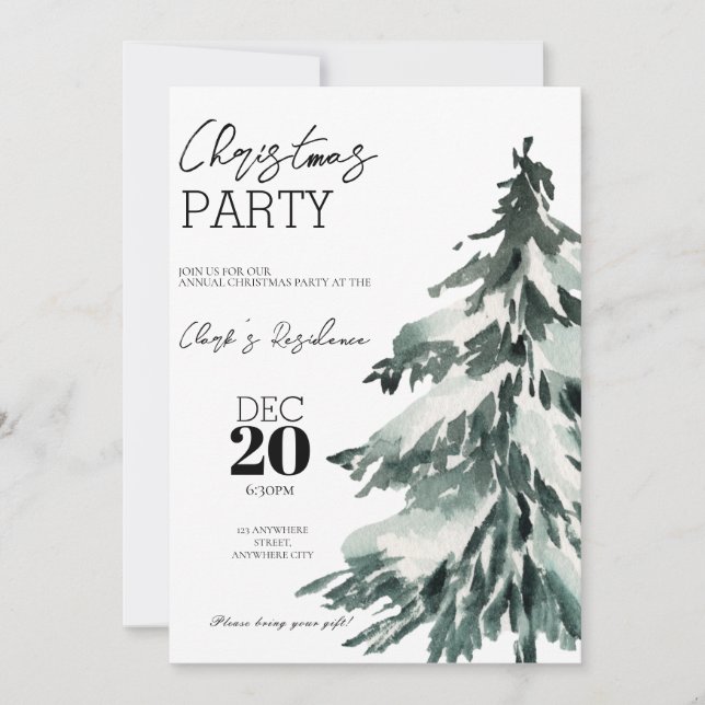 Aquarelle Arbre Noël Fête Invitation (Devant)