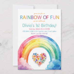 Aquarelle Arc-En-Ciel De Fun Invitation Anniversai
