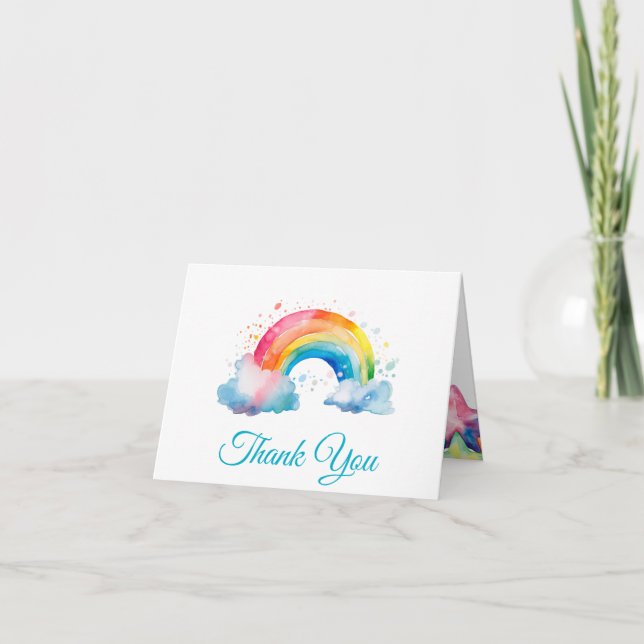 Aquarelle arc-en-ciel et étoiles Carte de remercie (Devant)
