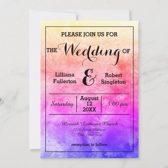 Aquarelle arc-en-ciel - Faire-part de mariage (Devant)