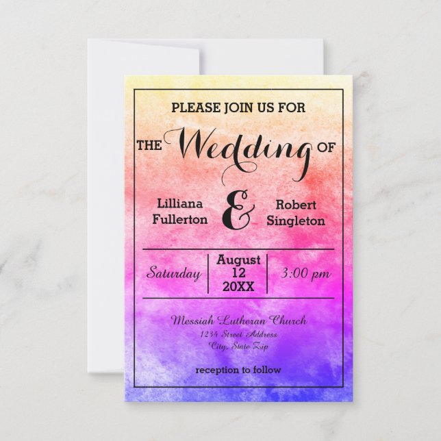Aquarelle arc-en-ciel - Faire-part de mariage 3x5 (Devant)