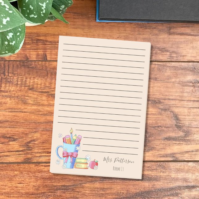 Aquarelle Art Enseignant Jugé Post-It Notes (Watercolor art with white little flowers teacher ruled sticky notes .)