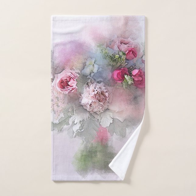 Aquarelle Art Pink Red Roses Bouquet Floral (Serviette à main)