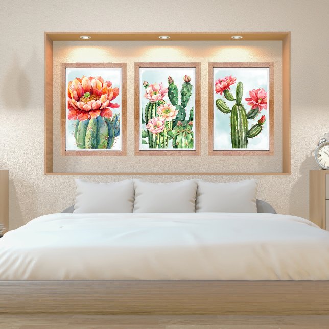 Aquarelle artistique Cactus en fleurs (Watercolor Blossoming Cactus Wall Art Cacti Prints for Home or Office)