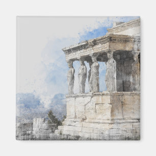 Aquarelle Athènes Magnet - Ruines grecques Souveni