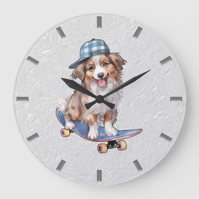 Aquarelle Australian Shepherd Horloge murale (Recto)