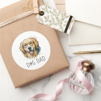 Aquarelle Autocollant Chien Papa Golden Retriever 