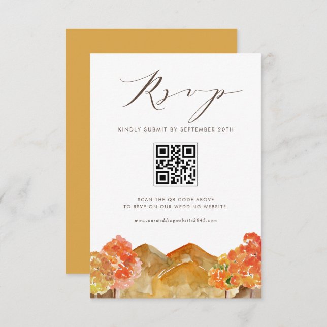 Aquarelle Automne Bois Mariage QR Code RSVP (Devant / Derrière)