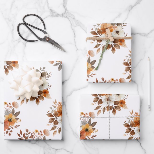 Aquarelle Automne Floral Papier Cadeau (Recto)