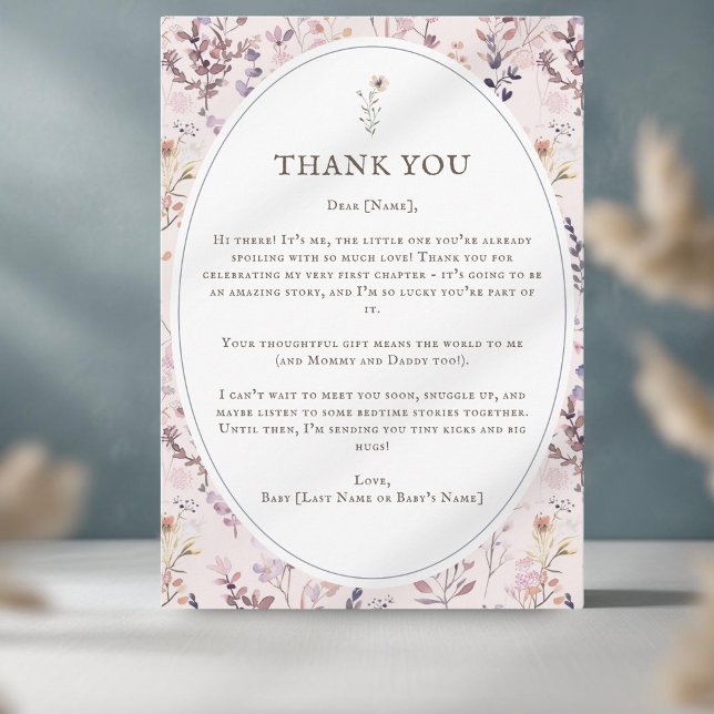 Aquarelle baby shower, Carte de remerciements Fleu (Créateur téléchargé)