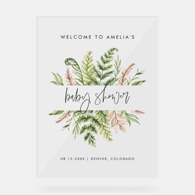 Aquarelle Baby shower de feuillage sauvage Bienven (Recto)