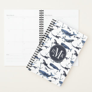 Aquarelle Baleine et Motif d'Ancres