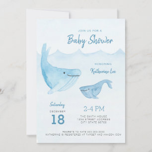 Aquarelle Baleine Océan Baby shower Invitation