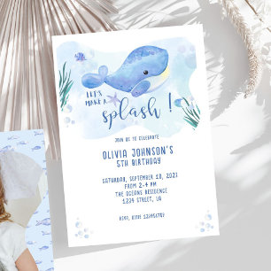 Aquarelle Baleine Tastic Blue Invitation d'anniver