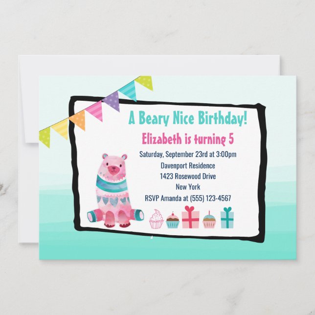 Aquarelle Bear Beary Nice Anniversaire Invitation  (Devant)