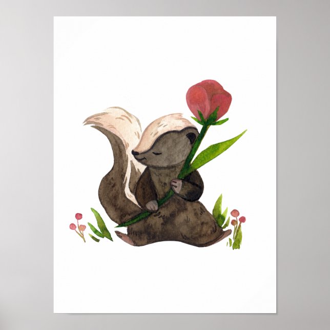 Aquarelle bébé écureuil pépinière Poster pour enfa (Devant)