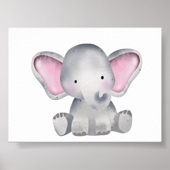Aquarelle bébé éléphant assis poster (Devant)
