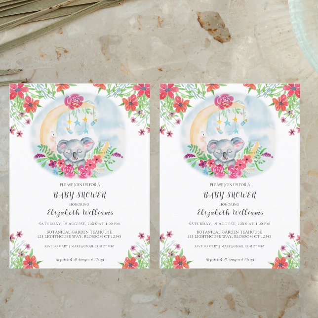 Aquarelle Bébé Koala Avec Invitation Lune (Créateur téléchargé)