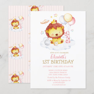 Aquarelle Bébé Lion rayé Invitation Anniversaire