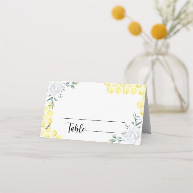 Aquarelle Bee floral mariage cartes de place (Devant)