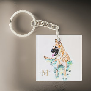 Aquarelle berger allemand Malinois Monogramme
