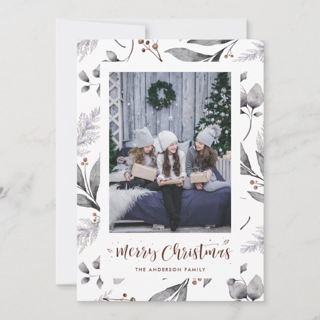 Aquarelle Berries d'hiver Cartes de Noël vertes (Devant)