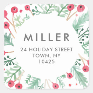 Aquarelle Berries Diamond Holiday Adresse Sticker