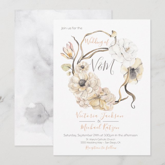 Aquarelle biologique Boho floral invitations de ma (Devant / Derrière)