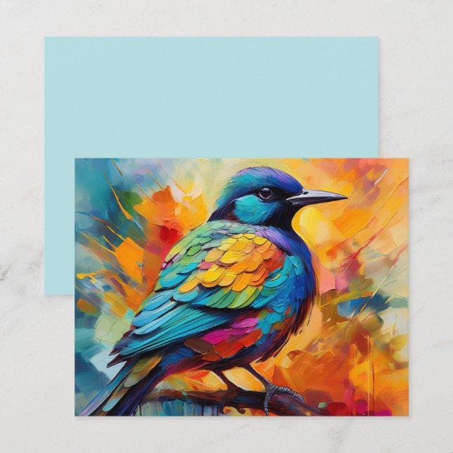 Aquarelle Bird sur une carte de voeux de succursal (Devant / Derrière)