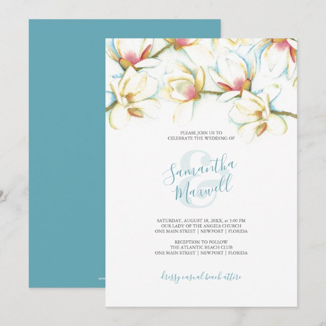Aquarelle Blanc Floral Invitations de mariage (Devant / Derrière)